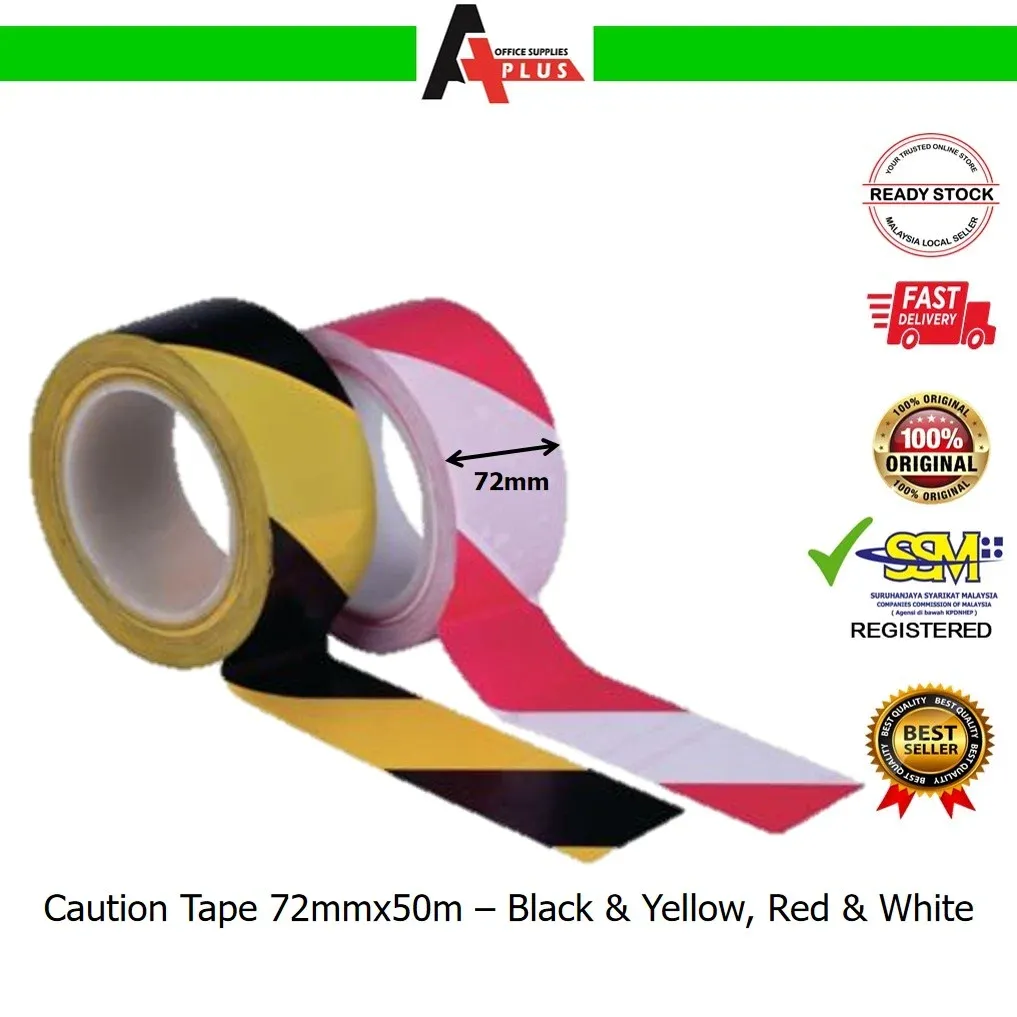 Caution Tape 72mmx50m / Pita Awas - Yellow & Black, Red & White