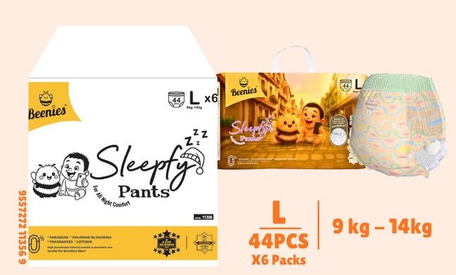 ( Live only ) Beenies Sleepfy Pants – 6 Packs per Carton | Baby Diaper Pants (M / L / XL / XXL) 80720 +11356 L 1 Ctn SL-11355-11358