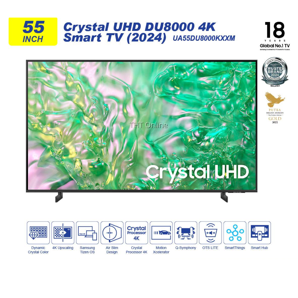 Samsung 55" Inch Flat 4K Crystal UHD Smart TV UA55DU8000KXXM