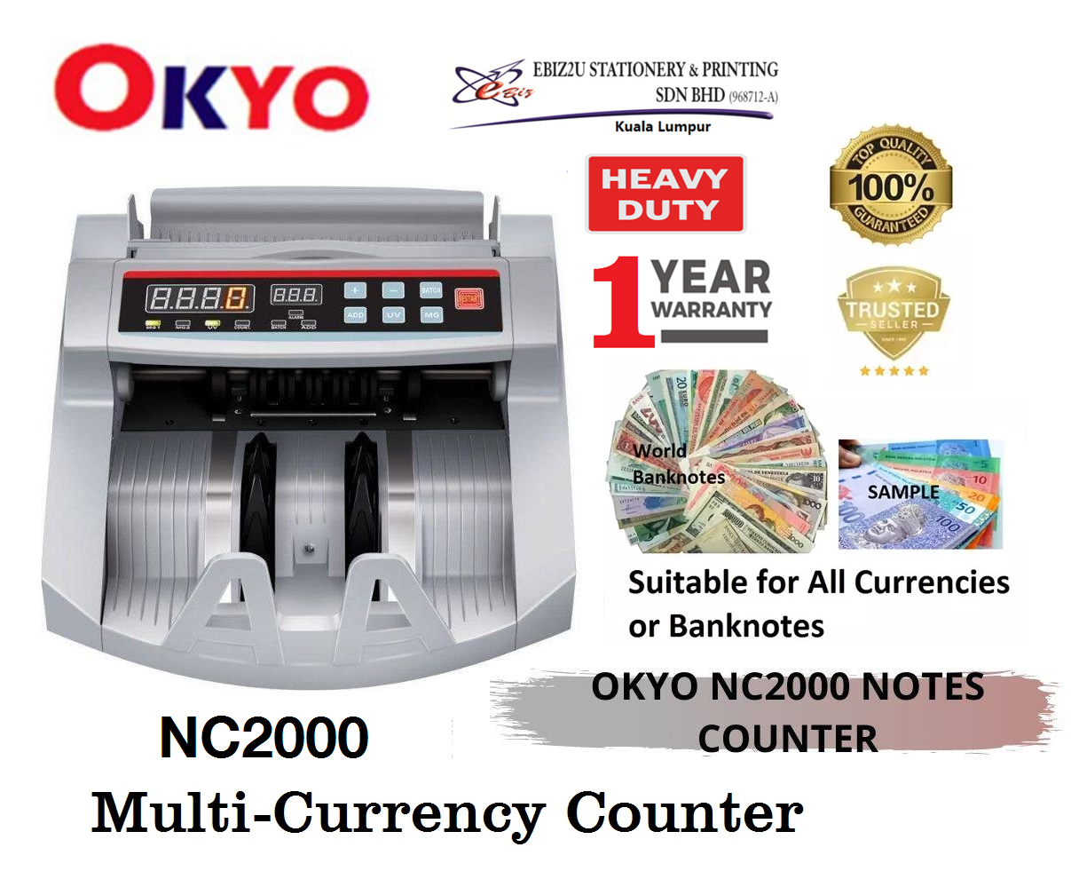 OKYO Note Counting Machine NC2000 Multi-Currency Counter (note counter machine, Banknote Counter, Bill Counter, Money Counting Machine, Money Notes Counter, Money counter Machine, Cash Machine)