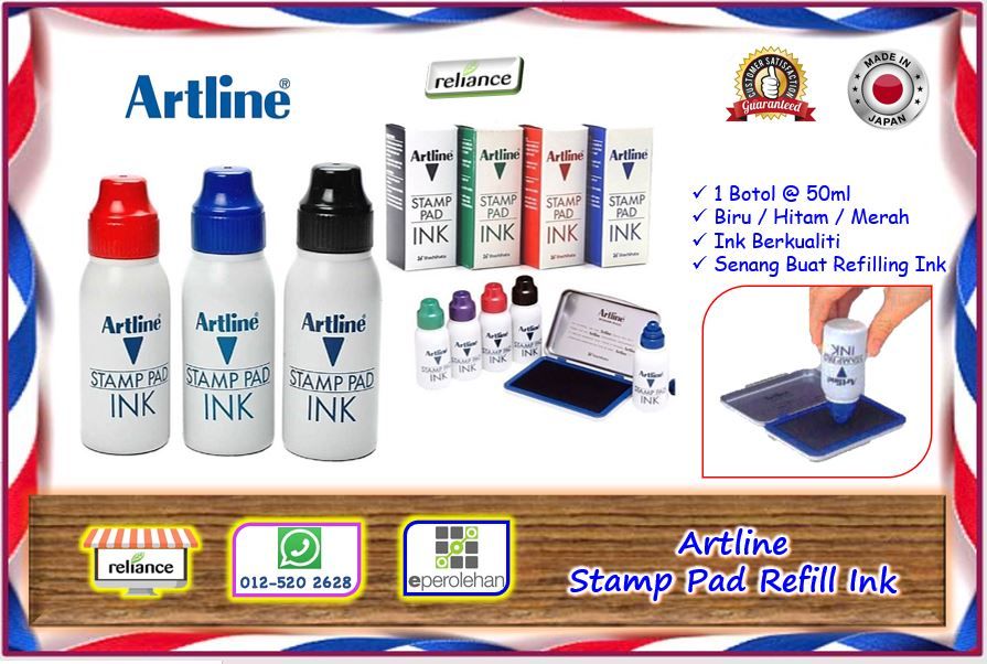 Artline Stamp Pad Refill Ink / Artline Refill Ink / Stamp Pad Refill Ink # Pilihan Warna : Hitam / Biru / Merah # 100% Genuine # Produk Japan # RP-0190 ( KTT : 1 Botol @ 50 ml )