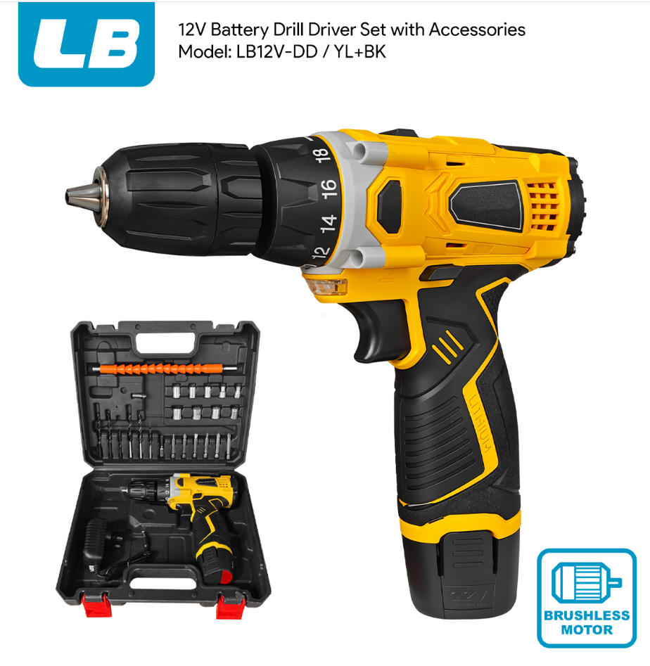 LB 12V CORDLESS BATTERY DRILL DRIVER SET WITH ACCESSORIES (LB12V-DD)