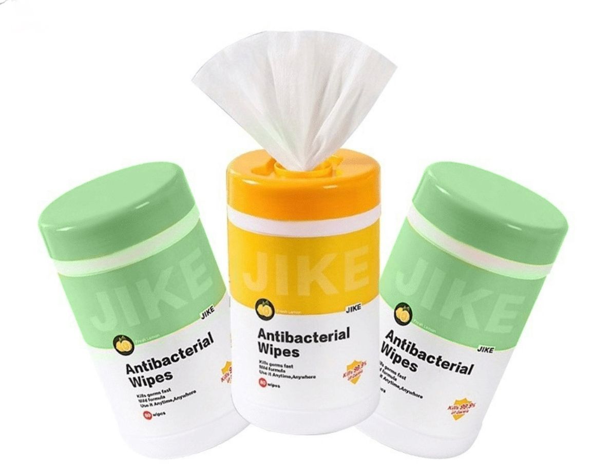 JIKE Wet tissue/ tisu basah 80pcs Portable Lemon Scent Antibacterial Wipes Barrel Alcohol Free Kill Germs Disinfection