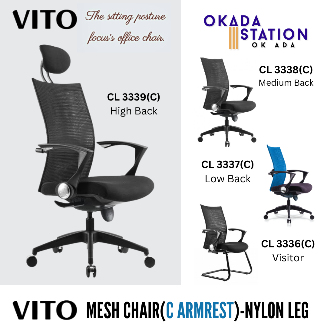 VITO C ERGONOMIC MESH CHAIR - ALL SIZE / MESH SERIES / OFFICE CONFERENCE CHAIR / OFFICE SWIVEL CHAIR / ERGONOMIC CHAIR / EXECUTIVE CHAIR / DIRECTOR CHAIR / OFFICE CHAIR / MESH CHAIR / NYLON BASE / VITO