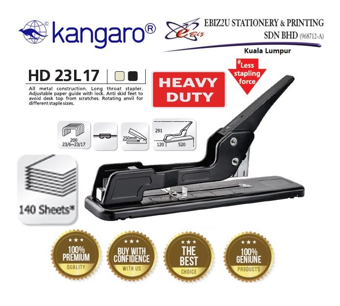 KANGARO HD-23/L17 HEAVY DUTY LONG TROAT STAPLER - 140 sheets HD23L17 (alat pengokot, kawat, stapler paper, Heavy Duty Stapler, Heavy Duty Staplers, Long Range Stapler)