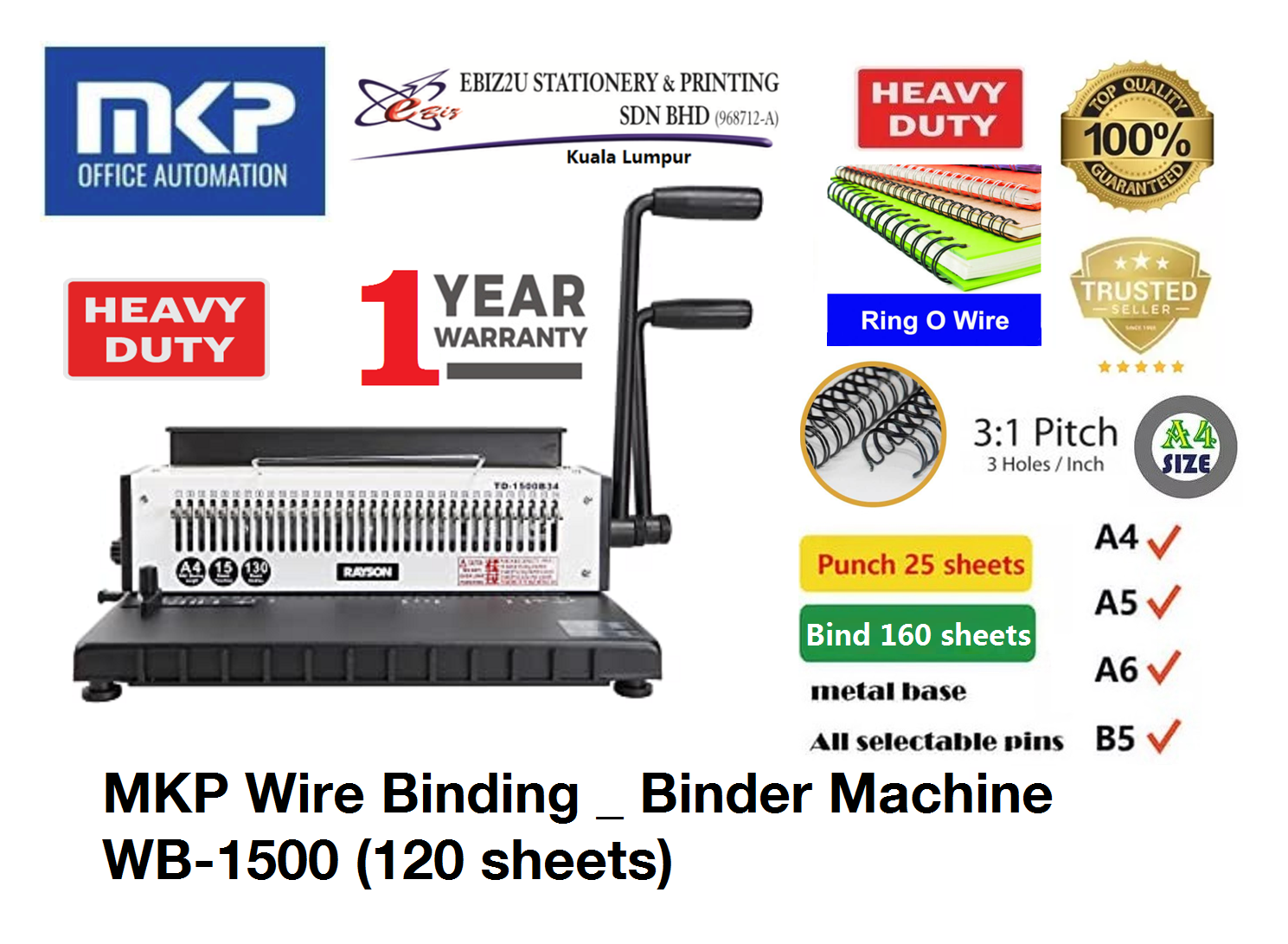 MKP Wire Binding _ Binder Machine WB-1500 (120 sheets) ( WB1500, binding machine, heavy duty binding machine, best binding machine, wire O binding machine, wire binding machine)