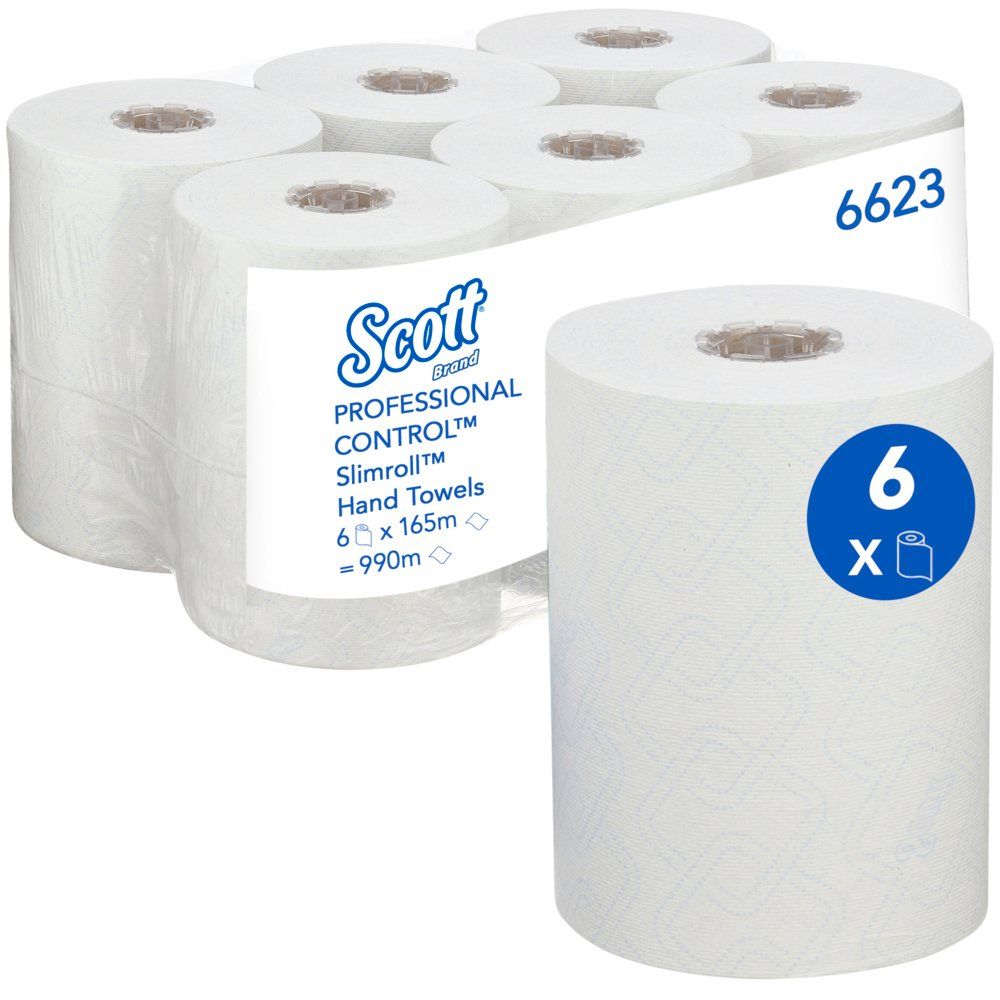 *Kimberly Clark Scott CONTROL Slimroll™ Rolled Hand Towels 6623 - 6 x 165m white, 1 ply rolls [6s]