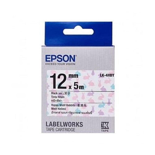 EPSON LK-4HBY 12mm Black on Happy Motif Rabbits