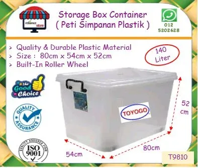 TOYOGO Plastic Storage Box (140 Liter) / Transparent White Storage Container / Peti Simpanan Plastik # Built-In Wheel # Saiz : 80cm (L) x 54cm (W) x 52cm (H) # T9810 # RP0870 ( KTT : 1 Unit )