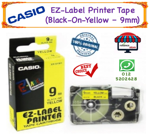 Casio Label Tape Cartridge - 9mm # Black Ink Yellow # XR-9YW1 ( KTT : 1 unit )