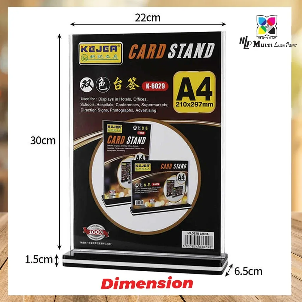A4 ACRYLIC STAND - VERTICAL -2 SIDED VIEW