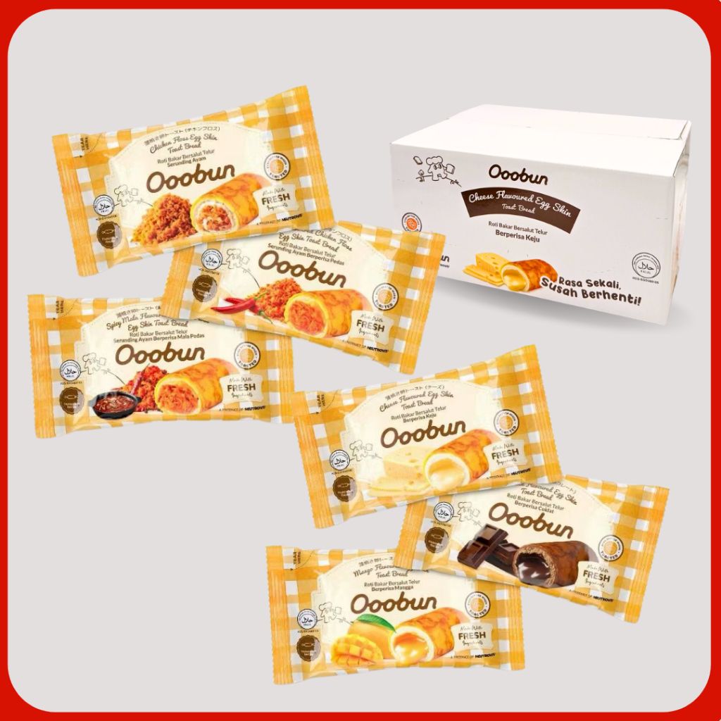 Ooobun HALAL Assorted Flavoured EGG SKIN Toast Bread (60g 24packs ) per Box OB0024 Coklat OB0023-KK