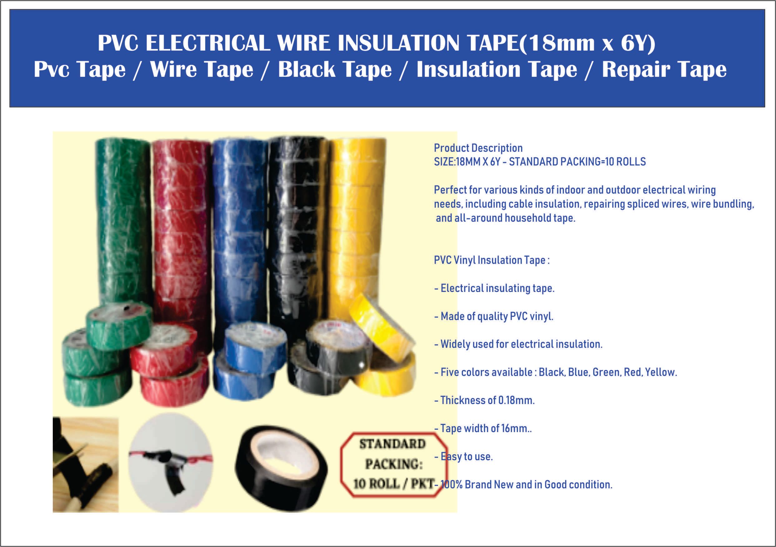 PVC ELECTRICAL TAPE 18MM X 6Y (BLACK