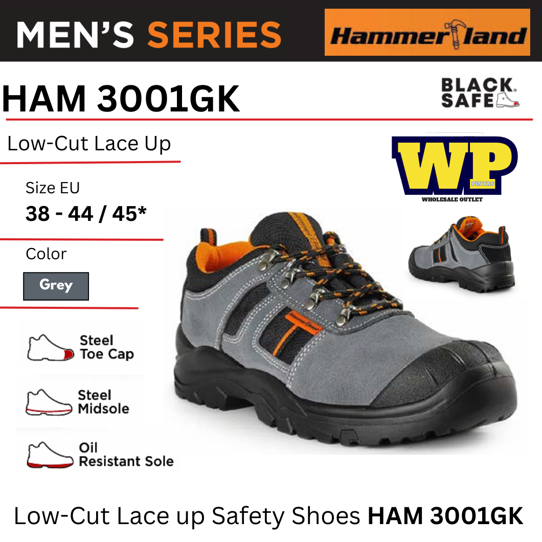 HAMMERLAND (HAMMERLAND FOR BLACK HAMMER) HAMMERLAND LOW-CUT LACE UP SAFETY SHOES - HAM 3001GK / BLACK HAMMER / BLACK SAFE / LOW-CUT LACE UP / SAFETY SHOES / SAFETY BOOTS / FOOT PROTECT / KASUT KILANG / KASUT KESELAMATAN / HAM 3001GK