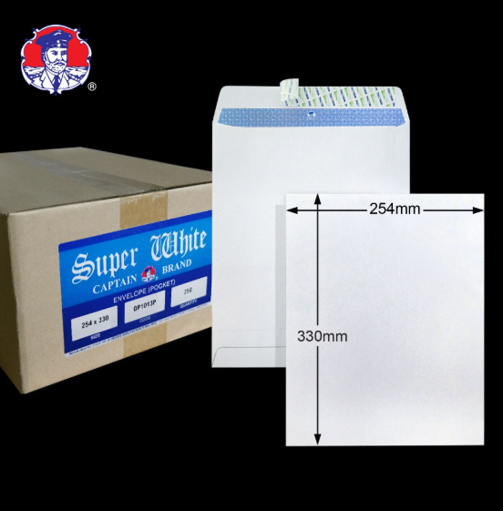 10"X13" CAPTAIN 100GM WHITE OPAQUE P&S POCKET ENVELOPE (250'S X 4 BOXES)