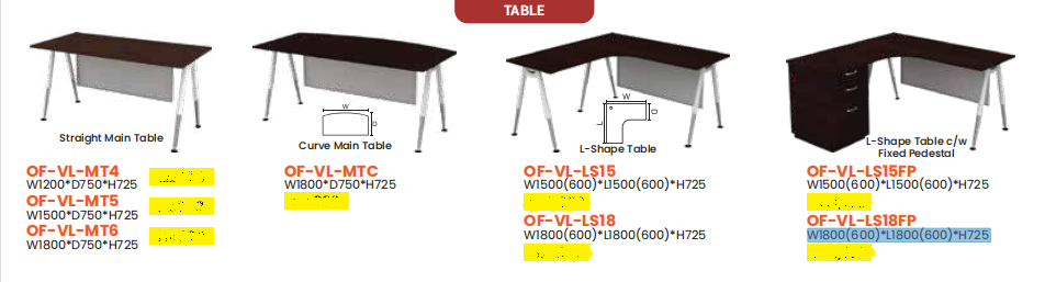 OFIS VISTA SERIES TABLES WALNUT