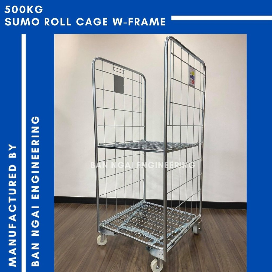 SUMO 500KG W-FRAME STANDARD 2 PANEL ROLL CAGE C/W WIRE SHELF ROLL CONTAINER LOGISTICS TROLLEY WAREHOUSE TROLLEY