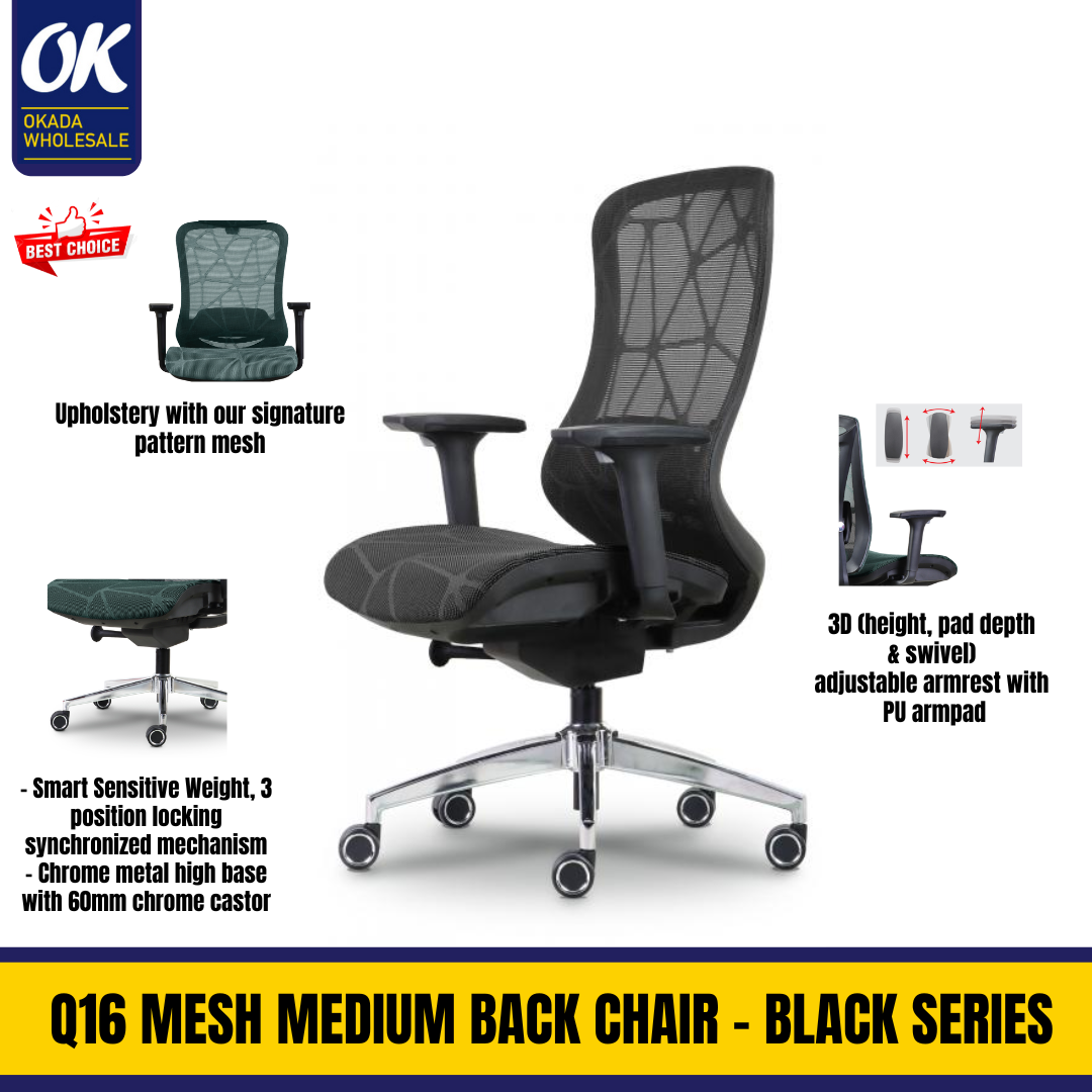 Q16 MESH MEDIUM BACK CHAIR - BLACK SERIES / OFFICE CHAIR