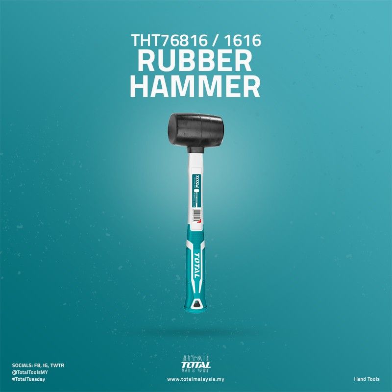 TOTAL RUBBER HAMMER FIBREGLASS HANDLE + POLYPROPYLENE + THERMOPLASTIC RUBBER HEAD (220G/450G) THT76816/THT761616