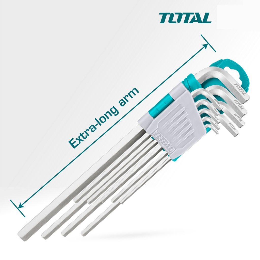TOTAL Hex Key Long, Extra Long Arm & Cr-V Steel (1.5mm-10mm/9 Pcs) THT106192