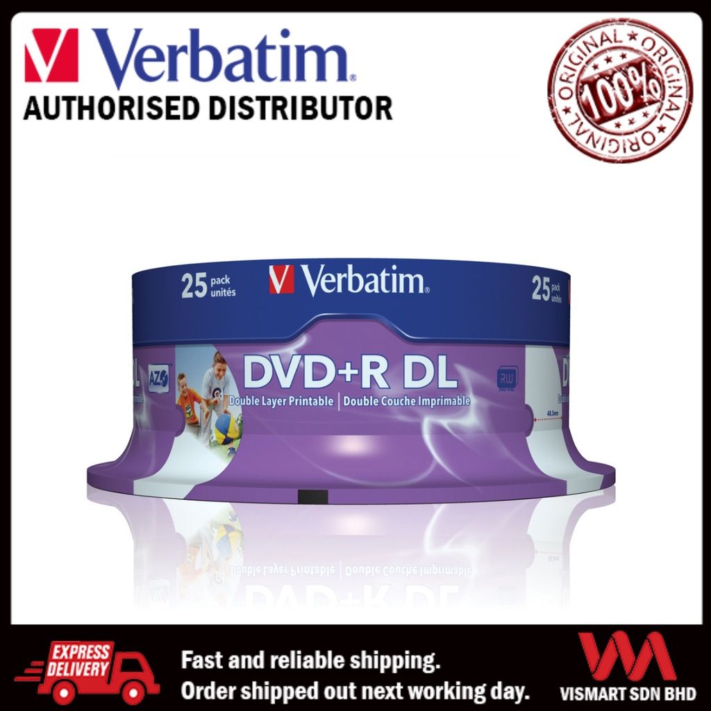 VERBATIM DVD+R DL 8.5GB DOUBLE LAYER IJP (25pcs Cakebox) 43667