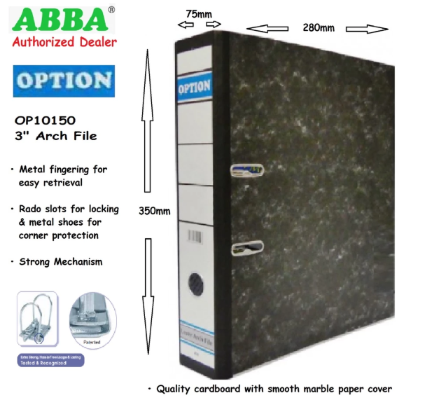 ABBA Option Arch File 3 inch Fail Kulit Keras Hitam (1 Carton x 24 pcs)