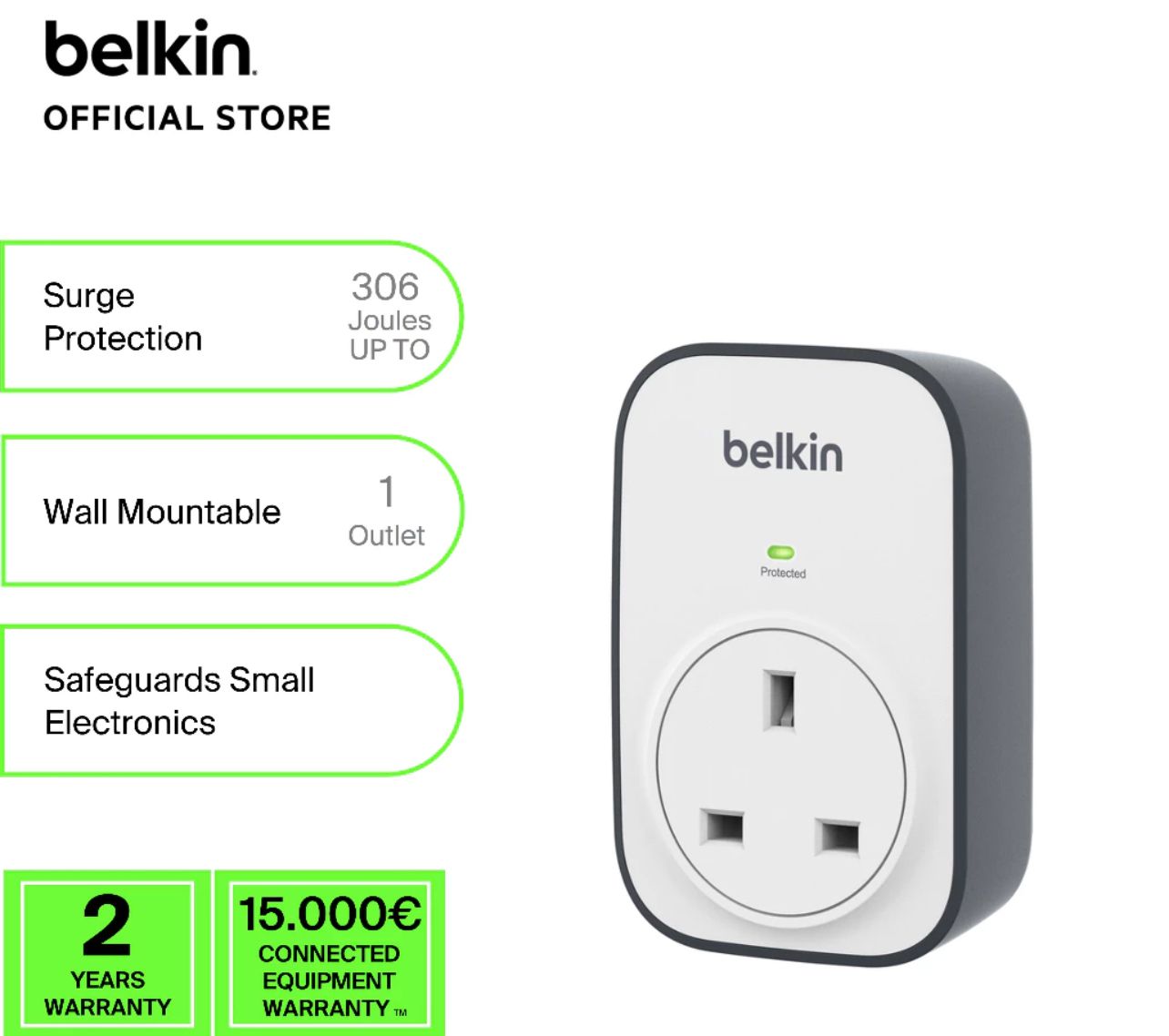 Belkin BSV102af SurgeCube 1 Outlet Surge Protector