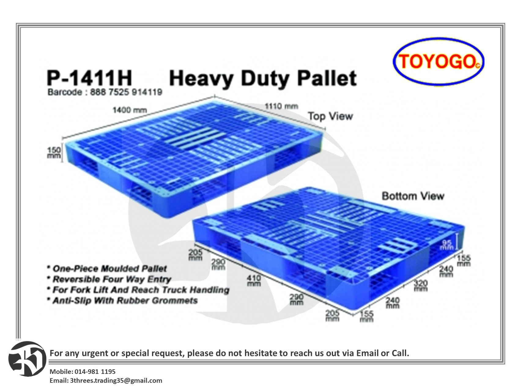 TOYOGO-PLastic Pallet Code P1012-G