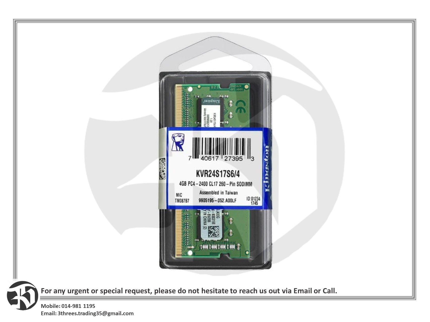 Kingston DDR4 RAM SODIMM 4GB/8GB/16GB 2400MHz/2666MHz/3200MHz