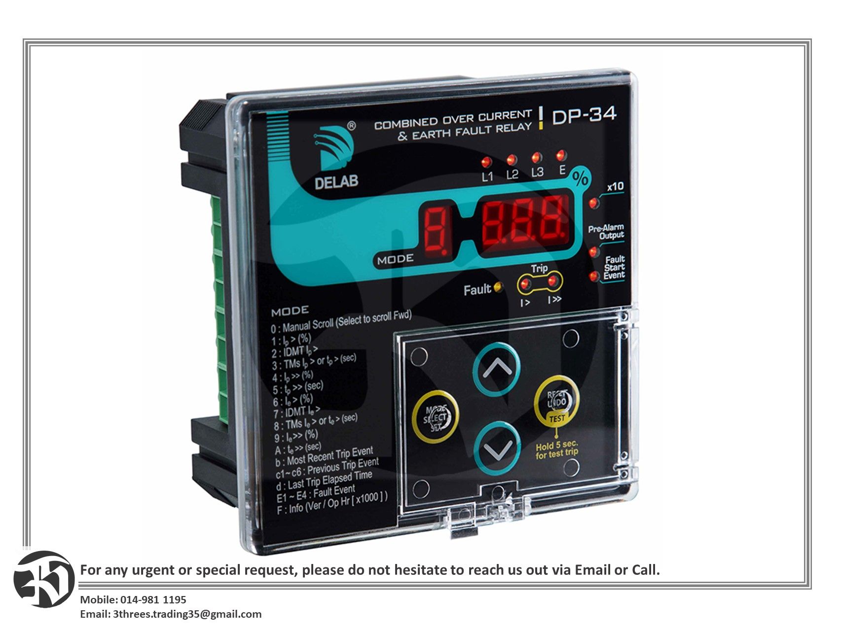 DELAB DP-34 IDMT Combined Overcurrent & Earth Fault Relay