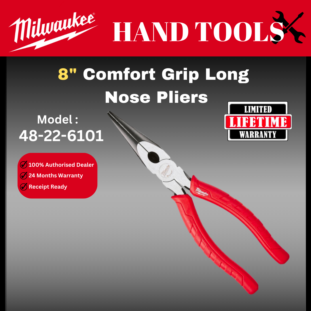 Milwaukee 8" Comfort Grip Long Nose Pliers / Milwaukee Pliers / 48-22-6101 / Pliers / Hand Tool