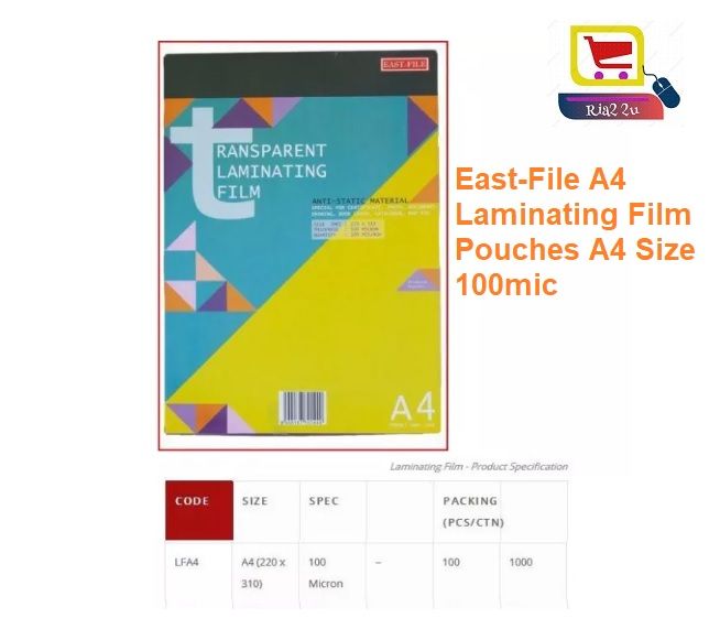East File A4 Laminating Film 100 sheets 100micron/100pcs-pack