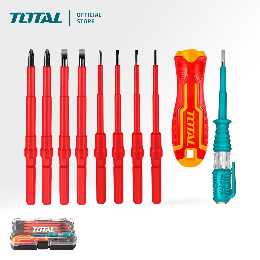 TOTAL INSULATED SCREWDRIVERS WITH STACKABLE BOX SLOTTED/FLAT + PHILLIPS + HANDLE (1000V/10 PCS) THTIS5106