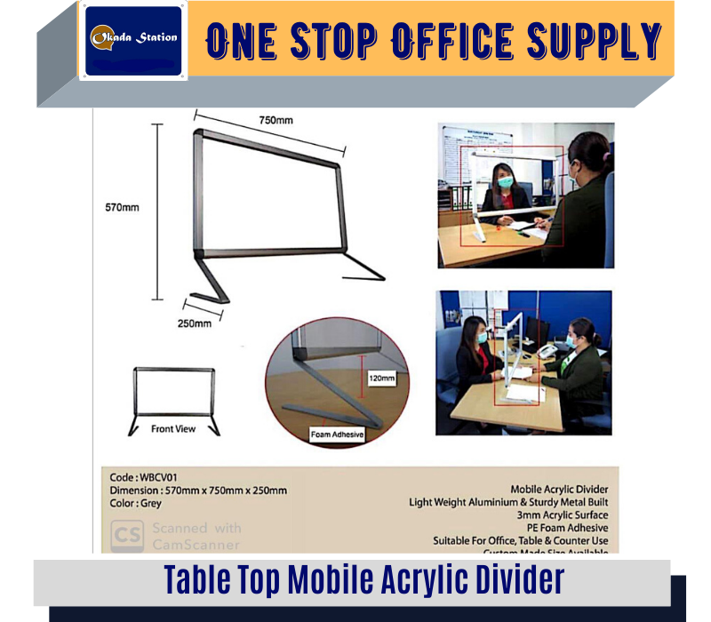 OKADA Table Top Mobile Acrylic Divider (Size:570mm x 750mm x 250mm) /Okada /Divider /Mobile Acrylic Divider /Table Top Divider