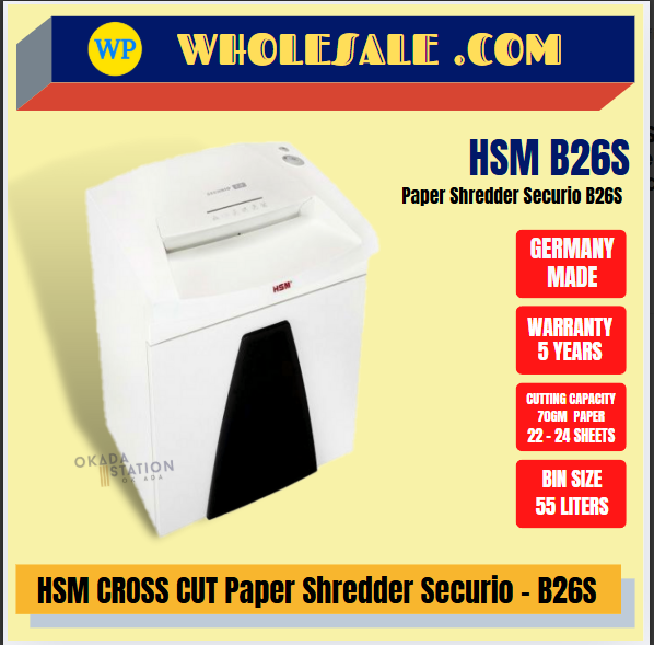 HSM Securio B26S Paper Shredder (Straight Cut) / B26S / Paper Shredder / Shredder Machine / Office Shredder / Mesin Penghancur Kertas / Heavy Duty Paper Shredder / Mesin Pencincang
