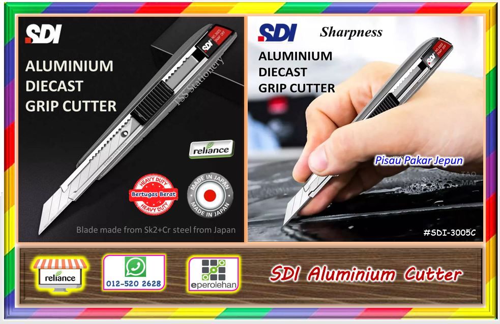 SDI Aluminium Diecast Grip Cutter - 9mm # SDI Alloy Knife / Utility Paper Cutter / Pemotong Pisau Ketajaman Tambahan # Precision Cutter # Extra Sharpness Knife Cutter # Pisau Serbaguna # Produk Jepun # SDI 3005C # RS2351 ( KTT : 1 Unit )