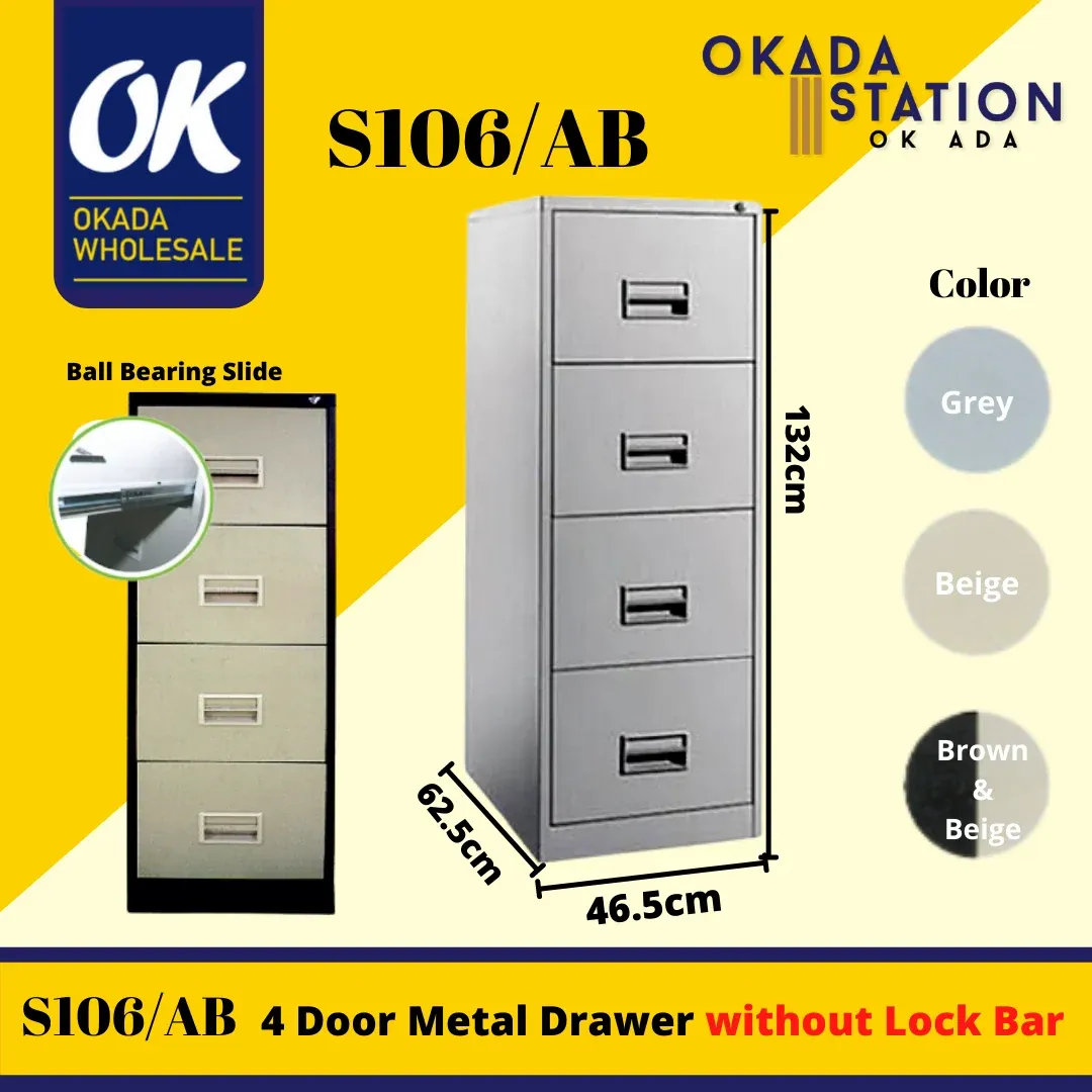 OKADA S106/AB 4 Drawer Filing Cabinet (With Recess Handle & Ball Bearing Slide) / Filing Cabinet / S106/AB / Almari Besi / Steel Drawer Cabinet / 4 Layer Metal Drawer / 4 Drawer Filing Cabinet / Metal Cabinet / Cabinet / 4 Drawer