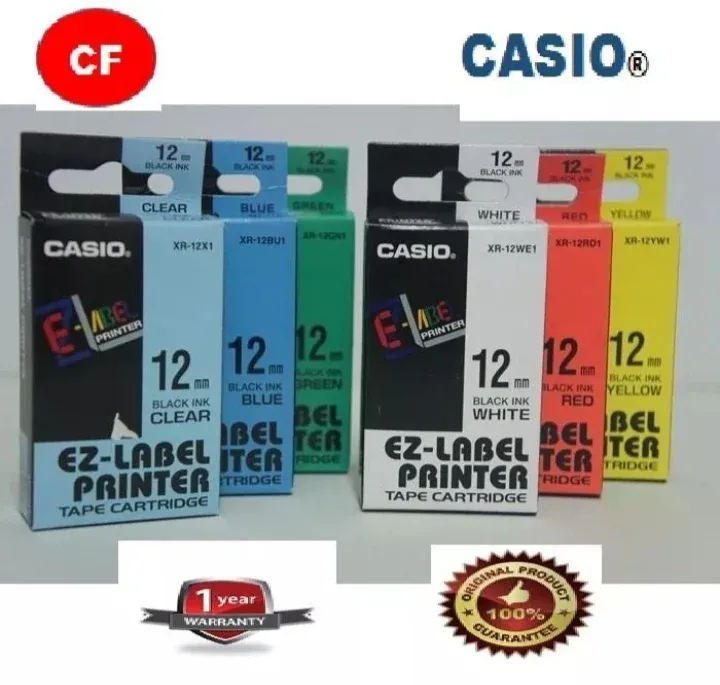 OCHA Casio 12mm EZ Tape Cartridge for Label Printer (White, Clear, Yellow, Blue, Red, Green, Gold, Silver) - Original
