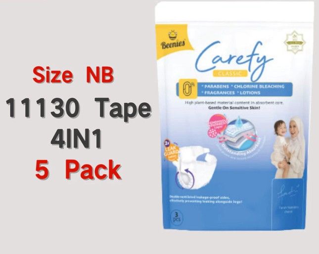 Beenies Comfy Pants / Carefy Tape Disposable Baby Diapers Trial Pack 4in1 /3in1 -  5 pack 5 pk 11130 NB tape SL-11120-11123-11130-11134-KK