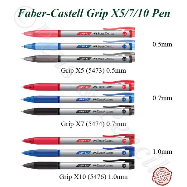 Ball Pen Faber Castell Grip X 0.5/0.7/1.0mm Black/Blue/Red 40's