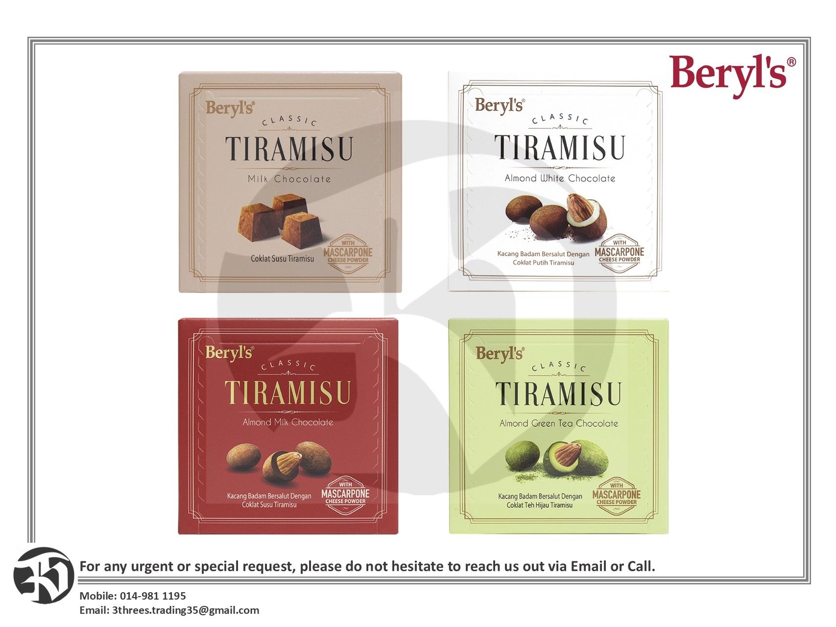 Beryl's Classic Tiramisu Chocolate 65g