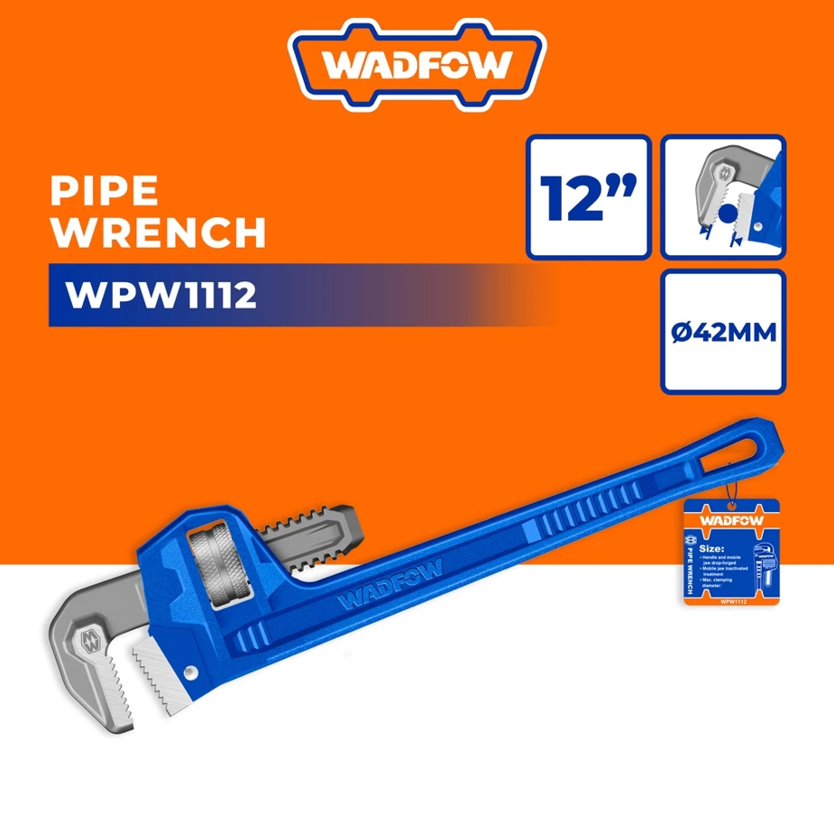 WADFOW PIPE WRENCH DROP-FORGED CARBON STEEL (12"/42MM) (WPW1112)