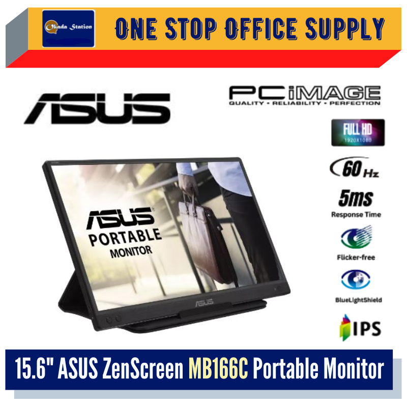 ASUS ZenScreen Portable Monitor (MB166C) - 15.6" / ASUS Monitor / IPS Portable USB Monitor / ASUS Eyes Care Monitor / ZenScreen / 1920 X 1080 / MB166C