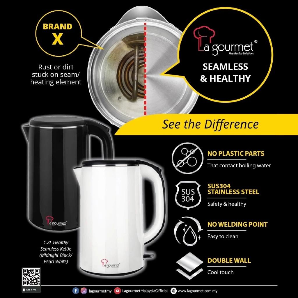 La gourmet Healthy Seamless Electric Kettle 1.8L SUS304 Stainless Steel Fast Easy Boiled Home Travel Helper Appliance