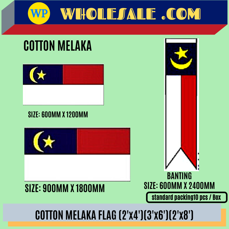 Melaka Flag / Flag / Melaka State Flag / Melacca / Polymesh Cotton / 2'x4' / 3'x6' / 2'x8' / F1504-ML / F15060-ML / F15064-ML / Bendera Melaka / Bendera