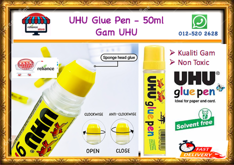 UHU Glue Pen (50ml) / UHU Happy Glue / Gam Uhu / Liquid Glue / Water Glue # Non Toxic # Gam Botol # UHU Glue (50g) # RP1056 ( KTT : 1 Unit )