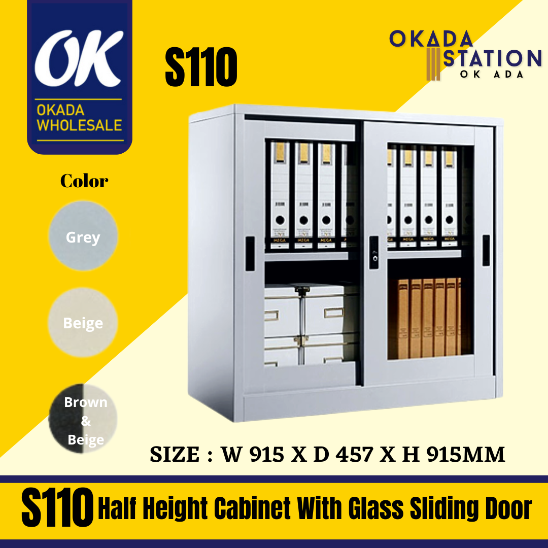 Half Height Cupboard With Glass Sliding Door S110 Half Height Cupboard With Glass Sliding Door (With 1 Adjustable Shelves) / Metal Cabinet / Cabinet / Half Height Cabinet / Half Height Drawer / Steel Cupboard