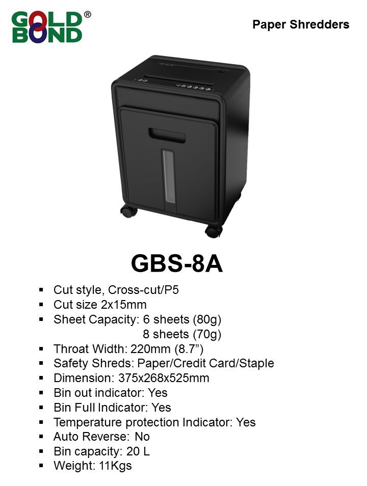 Gold Bond Cross Cut Paper Shredder GBS-8A