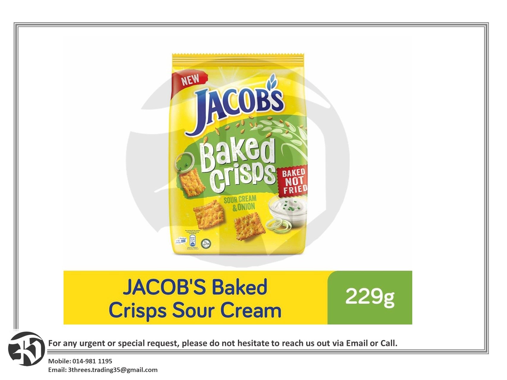 Jacob's Baked Crisps - Sour Cream & Onion, Wheat Fibre Cereal, Healthy Snacks [229g]