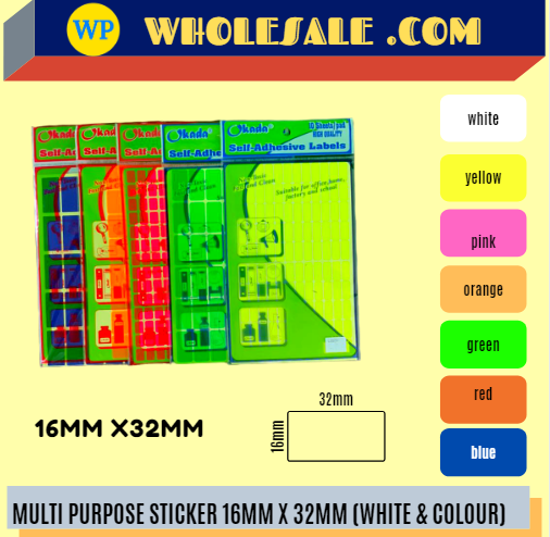 LABEL / MULTI PURPOSE / 16MM X 32MM / ALL COLOUR / STICKER LABEL / COLOUR LABEL